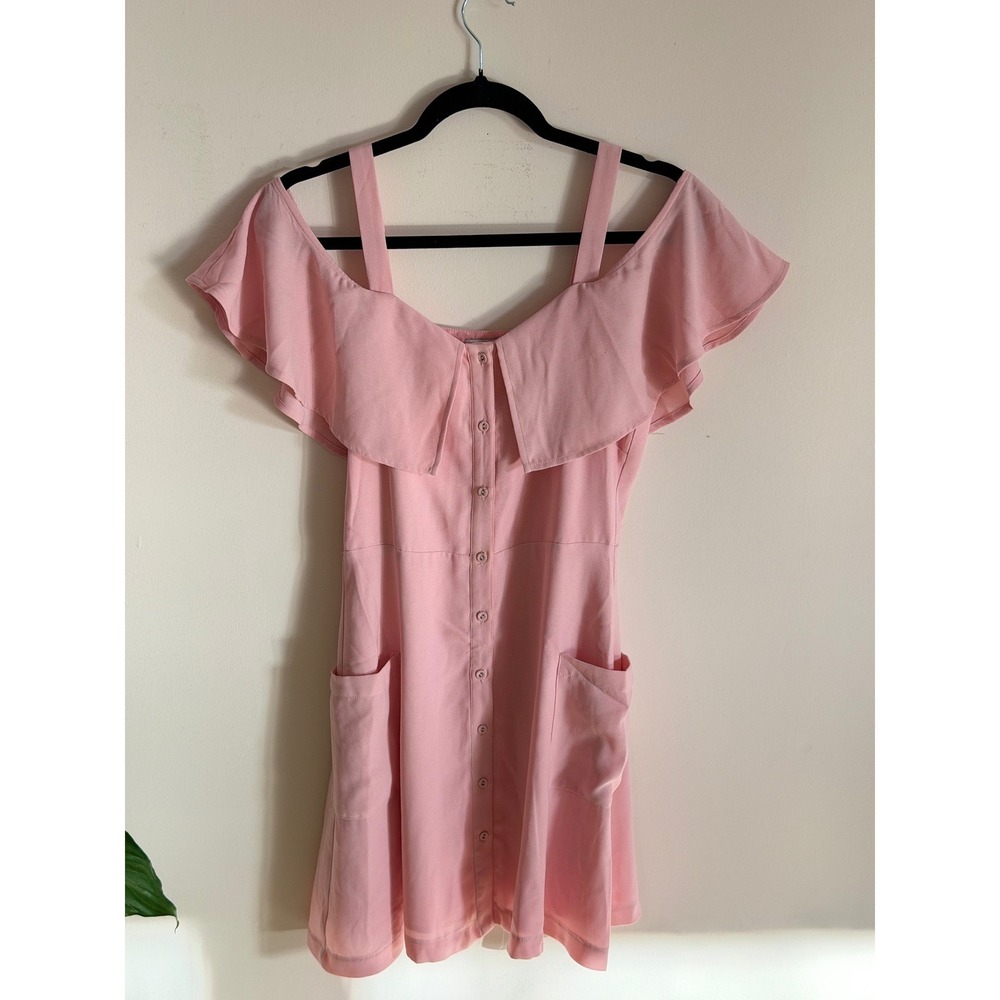 JOA Just One Answer Pink Cold Shoulder Button Down Mini Dress Small - Picture 2 of 7